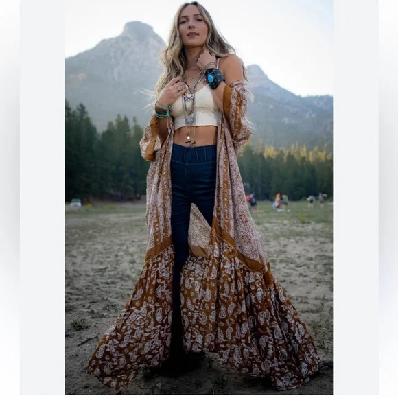 NEW THREE BIRD NEST PAISLEY TAPESTRY FREE FLOW DUSTER KIMONO - Picture 4 of 5